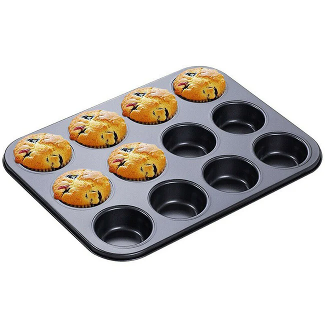 12 Hole Cupcake Tray, Muffin Pan non stick cupcake baking pan kitchen utensil - Image 3