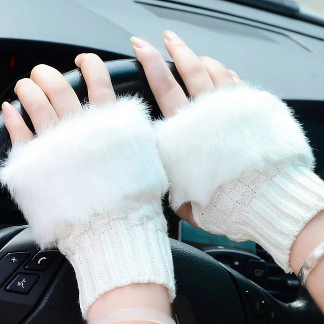 Fancy Winter Wool Gloves for Women Girls Knitting Wool gloves l Keep Warm Short Mitten Fingerless Lady Girl Half Finger Gloves Rabbit Lady hand Gloves - Image 3