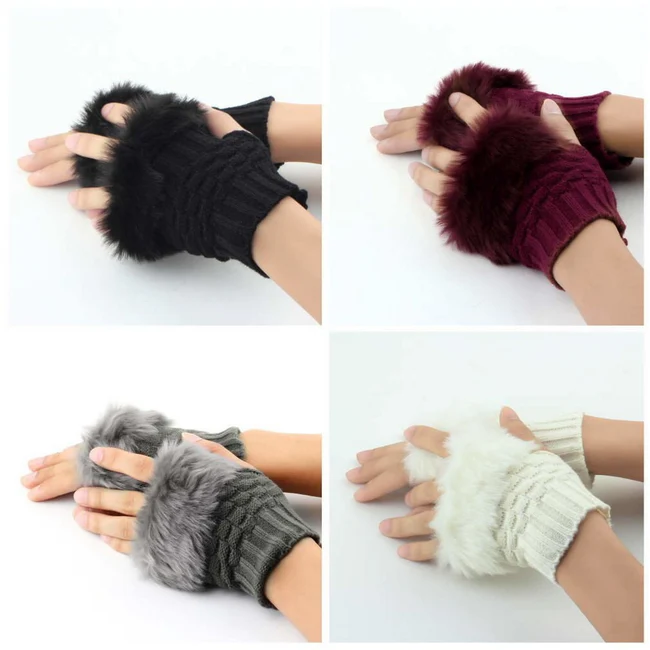 Fancy Winter Wool Gloves for Women Girls Knitting Wool gloves l Keep Warm Short Mitten Fingerless Lady Girl Half Finger Gloves Rabbit Lady hand Gloves - Image 4