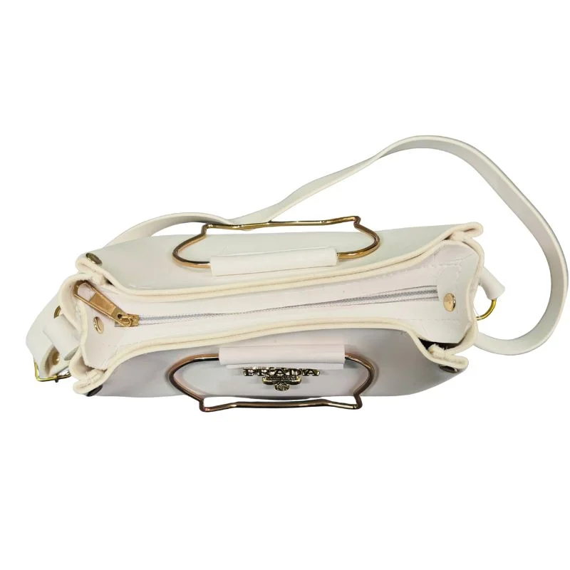 White Elegant Cat Handle Handbag for Girls & Ladies | Stylish Shoulder & Crossbody Bag with Gold Accents | Adjustable Strap - Image 5
