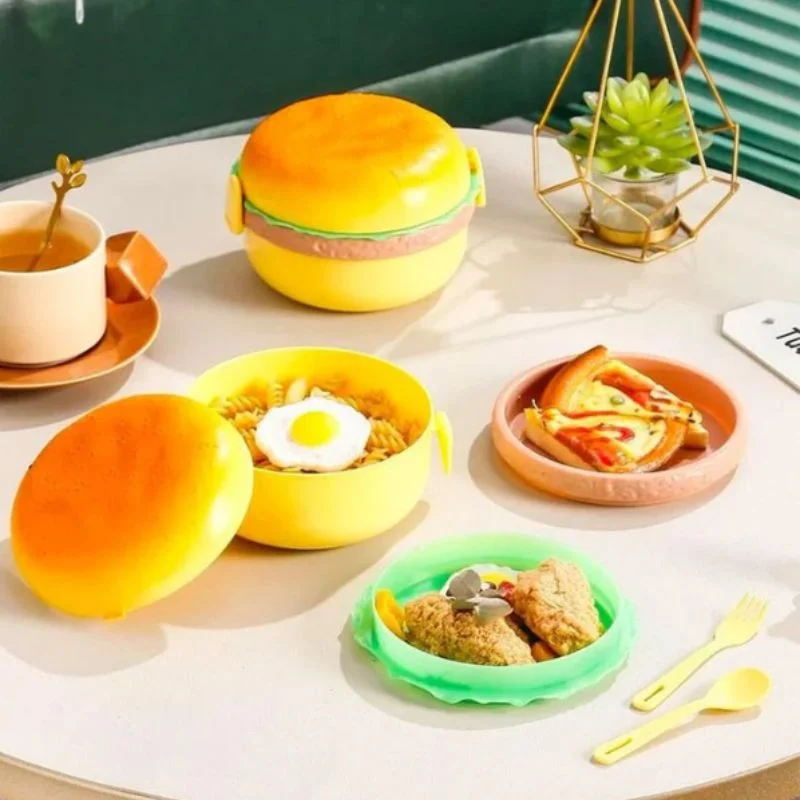 Hamburger Shaped Kids Lunch Box | Portable Multi-Layer Food Container for School & Travel - Image 2