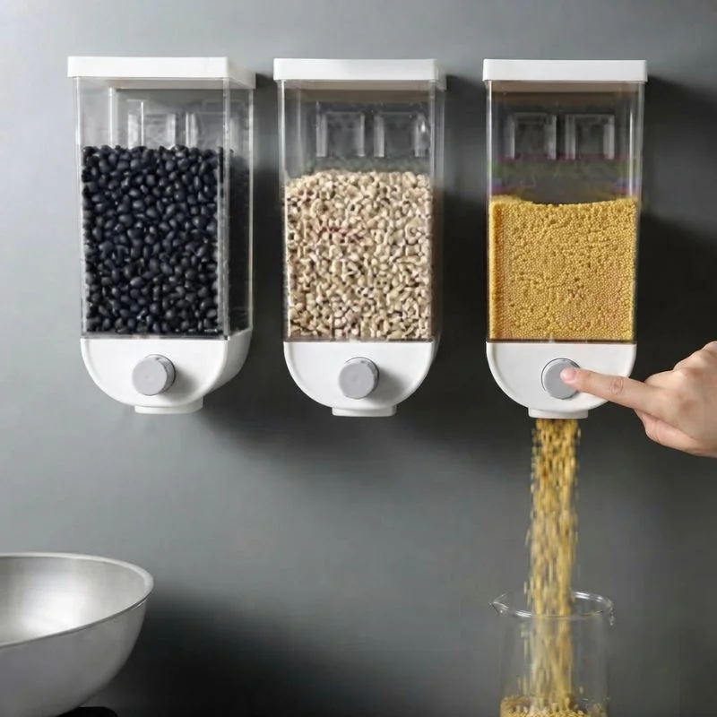 Wall Mounted Cereal Dispenser | 1.5L Transparent Grain Storage Container | One-Touch Cereal & Rice Dispenser | Space Saving Kitchen Organizer - Image 2