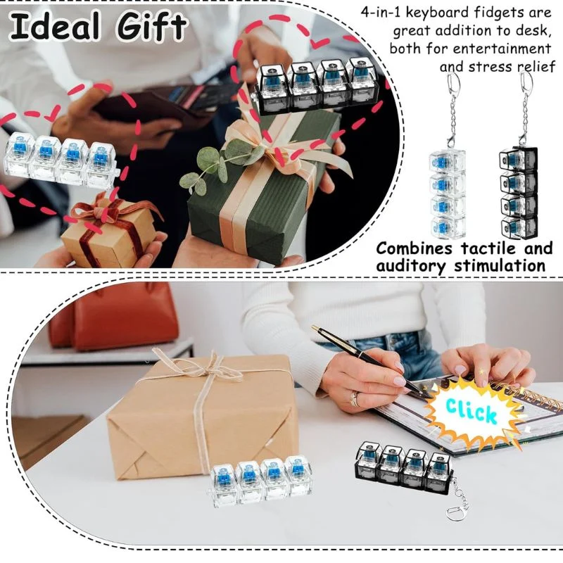 4-Key Mechanical Keyboard Clicker Keychain | Portable Mechanical Switch Fidget Toy | Stress Relief Finger Clicker | Tactile Keyboard Keychain with light | Random Color - Image 6